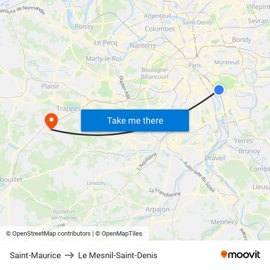 Saint-Maurice to Le Mesnil-Saint-Denis map
