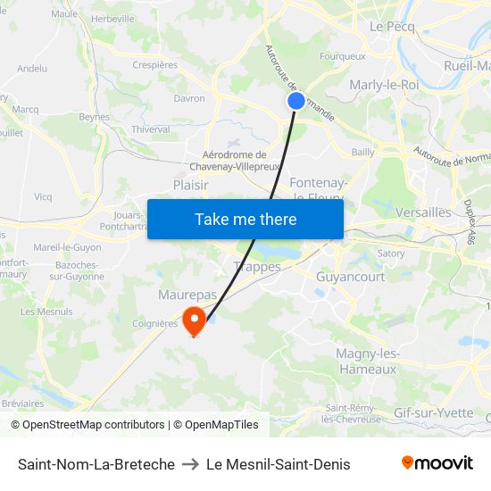 Saint-Nom-La-Breteche to Le Mesnil-Saint-Denis map