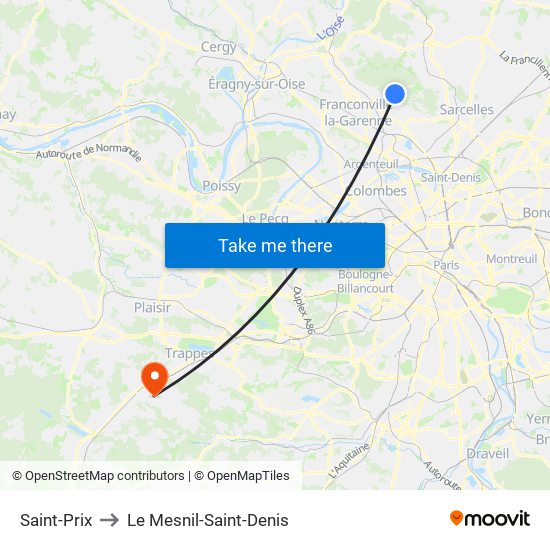 Saint-Prix to Le Mesnil-Saint-Denis map