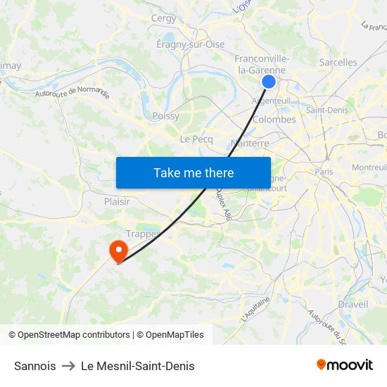 Sannois to Le Mesnil-Saint-Denis map