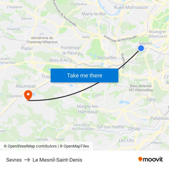 Sevres to Le Mesnil-Saint-Denis map