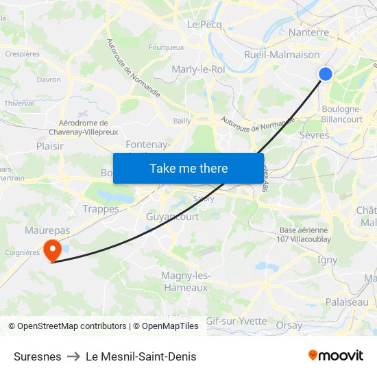 Suresnes to Le Mesnil-Saint-Denis map
