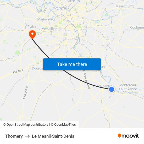 Thomery to Le Mesnil-Saint-Denis map