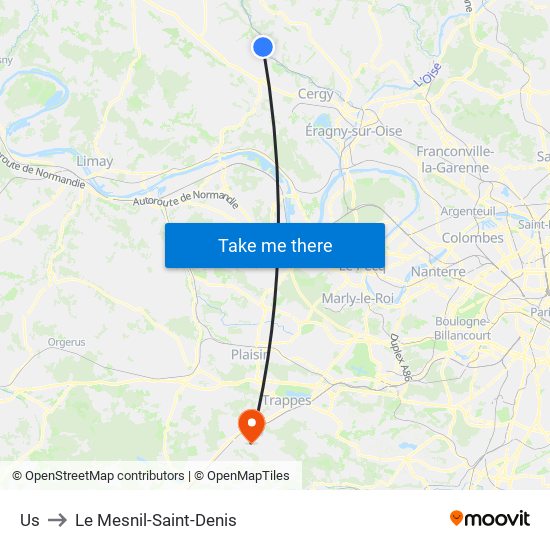 Us to Le Mesnil-Saint-Denis map