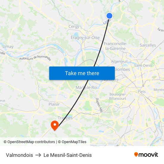 Valmondois to Le Mesnil-Saint-Denis map