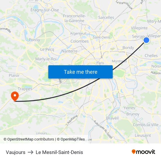 Vaujours to Le Mesnil-Saint-Denis map