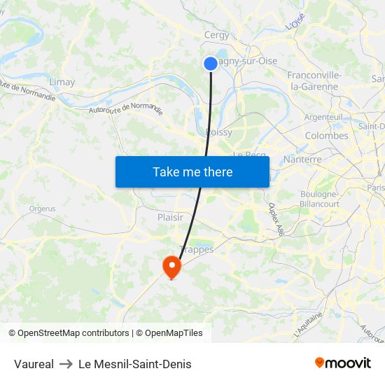Vaureal to Le Mesnil-Saint-Denis map