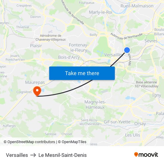 Versailles to Le Mesnil-Saint-Denis map