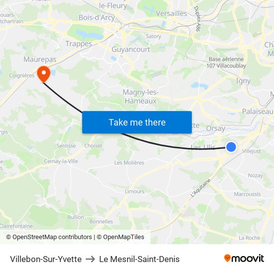 Villebon-Sur-Yvette to Le Mesnil-Saint-Denis map