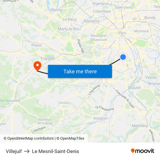 Villejuif to Le Mesnil-Saint-Denis map