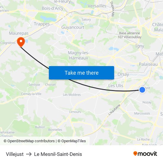 Villejust to Le Mesnil-Saint-Denis map