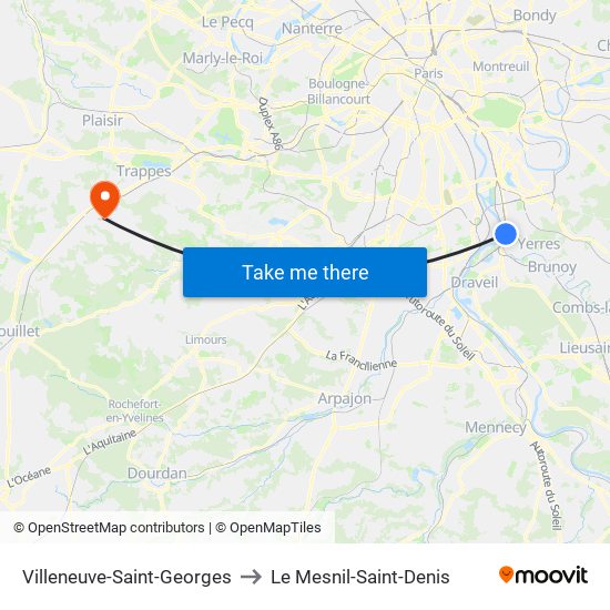 Villeneuve-Saint-Georges to Le Mesnil-Saint-Denis map