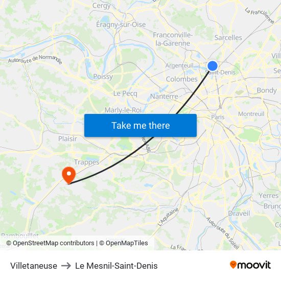 Villetaneuse to Le Mesnil-Saint-Denis map