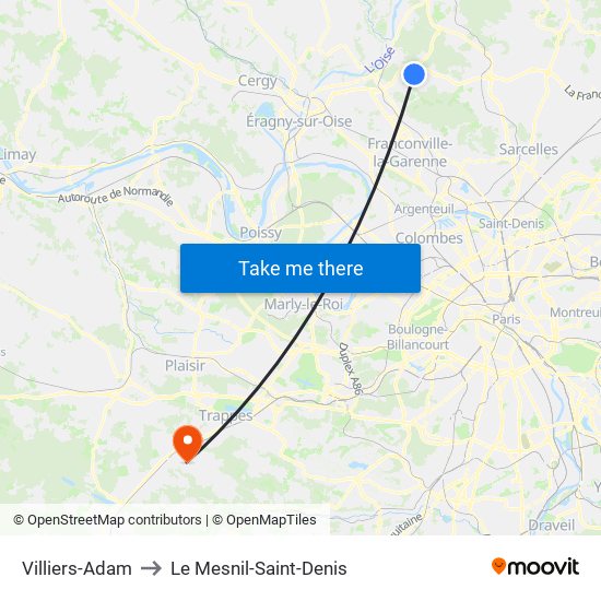 Villiers-Adam to Le Mesnil-Saint-Denis map