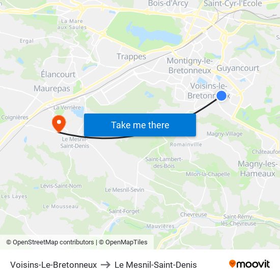 Voisins-Le-Bretonneux to Le Mesnil-Saint-Denis map