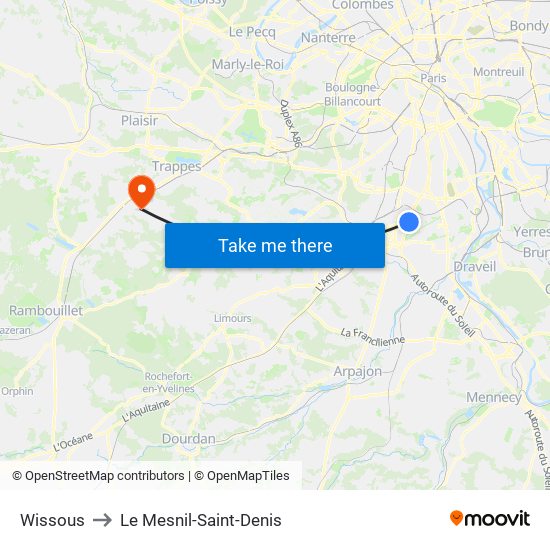 Wissous to Le Mesnil-Saint-Denis map