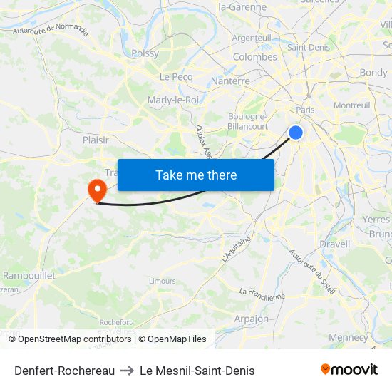 Denfert-Rochereau to Le Mesnil-Saint-Denis map