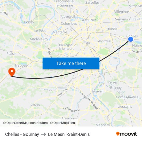 Chelles - Gournay to Le Mesnil-Saint-Denis map