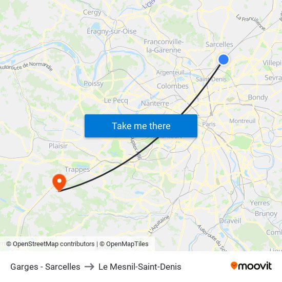 Garges - Sarcelles to Le Mesnil-Saint-Denis map