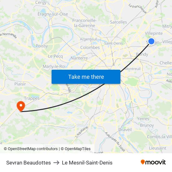 Sevran Beaudottes to Le Mesnil-Saint-Denis map