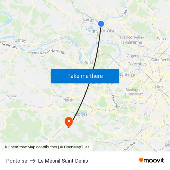 Pontoise to Le Mesnil-Saint-Denis map