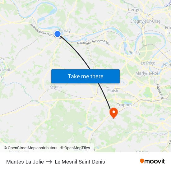 Mantes-La-Jolie to Le Mesnil-Saint-Denis map