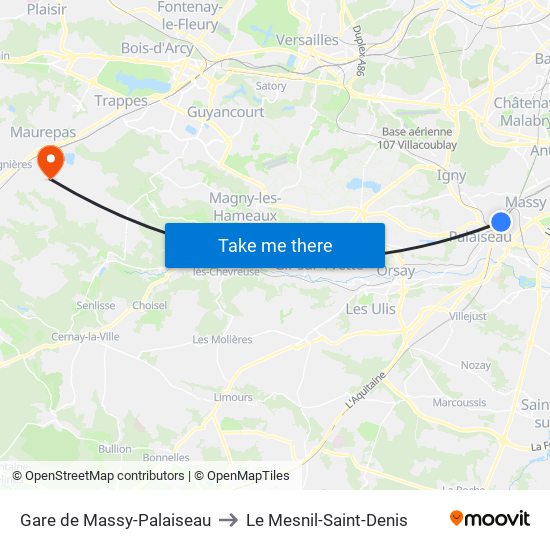 Gare de Massy-Palaiseau to Le Mesnil-Saint-Denis map