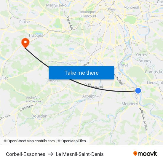 Corbeil-Essonnes to Le Mesnil-Saint-Denis map