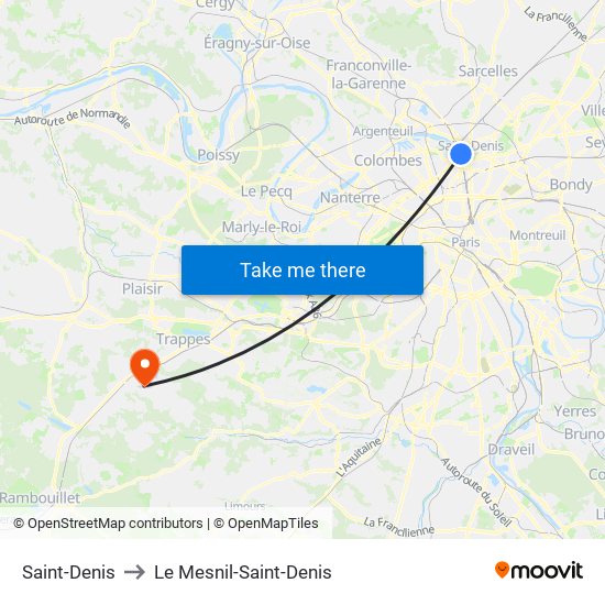 Saint-Denis to Le Mesnil-Saint-Denis map