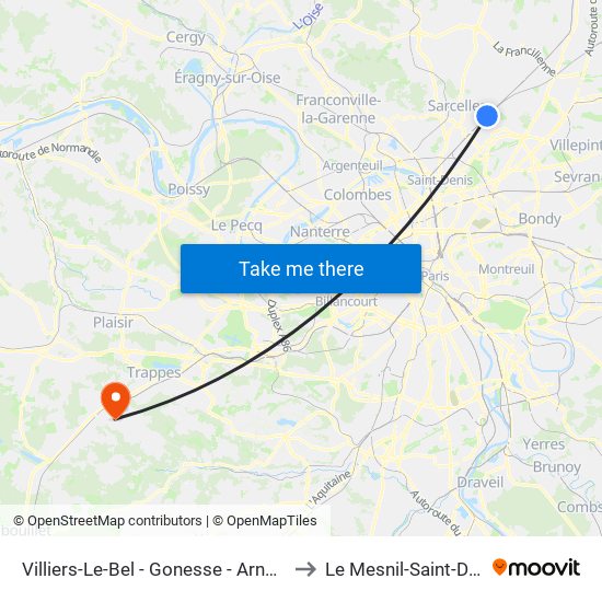 Villiers-Le-Bel - Gonesse - Arnouville to Le Mesnil-Saint-Denis map