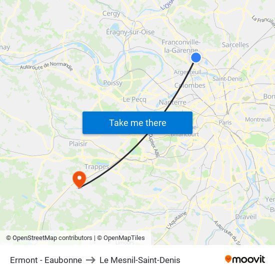 Ermont - Eaubonne to Le Mesnil-Saint-Denis map