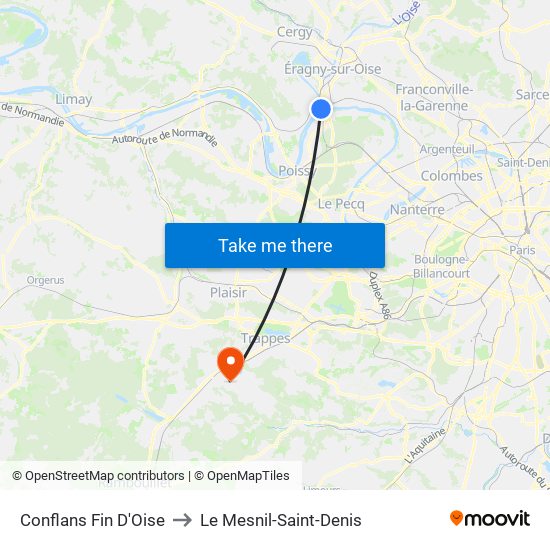 Conflans Fin D'Oise to Le Mesnil-Saint-Denis map