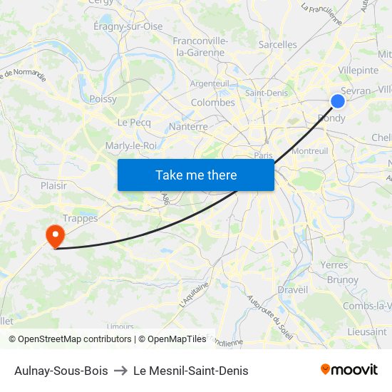 Aulnay-Sous-Bois to Le Mesnil-Saint-Denis map