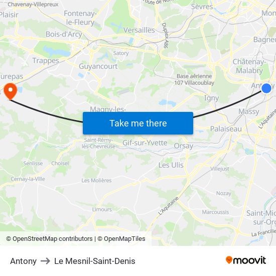 Antony to Le Mesnil-Saint-Denis map