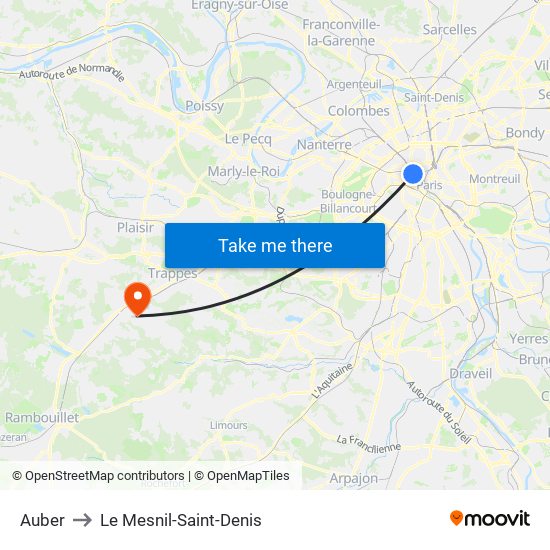 Auber to Le Mesnil-Saint-Denis map