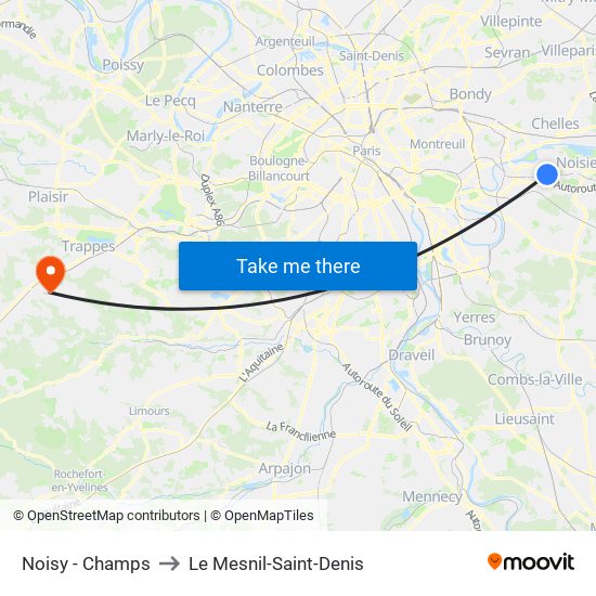 Noisy - Champs to Le Mesnil-Saint-Denis map