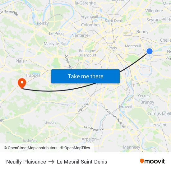 Neuilly-Plaisance to Le Mesnil-Saint-Denis map