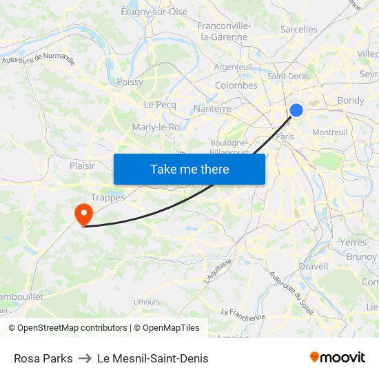 Rosa Parks to Le Mesnil-Saint-Denis map