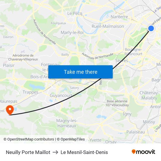 Neuilly Porte Maillot to Le Mesnil-Saint-Denis map