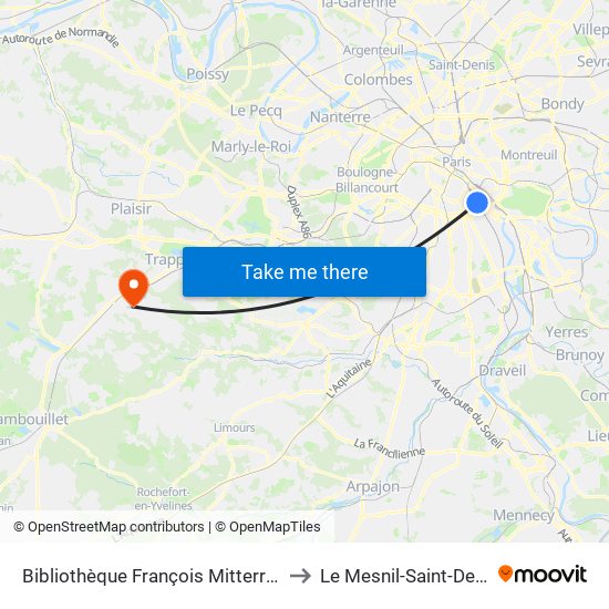 Bibliothèque François Mitterrand to Le Mesnil-Saint-Denis map