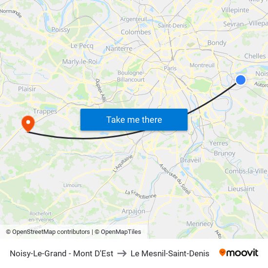 Noisy-Le-Grand - Mont D'Est to Le Mesnil-Saint-Denis map