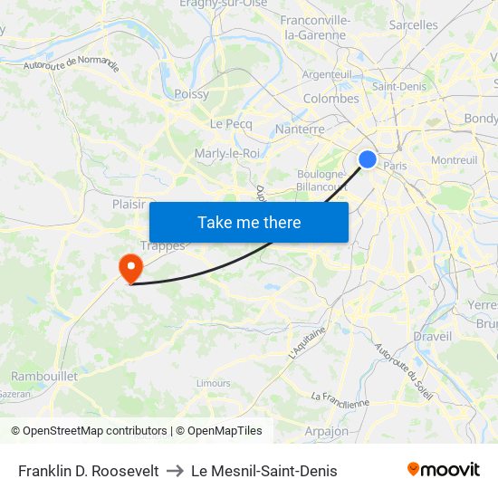 Franklin D. Roosevelt to Le Mesnil-Saint-Denis map