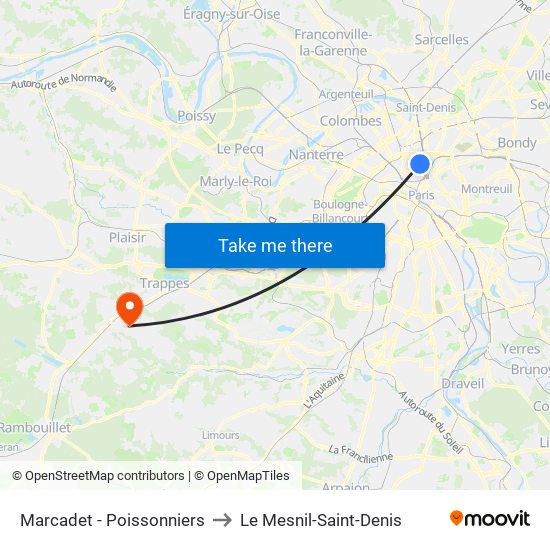 Marcadet - Poissonniers to Le Mesnil-Saint-Denis map