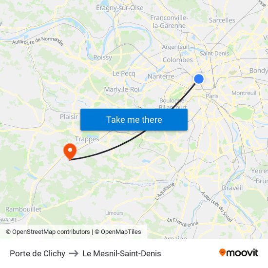 Porte de Clichy to Le Mesnil-Saint-Denis map