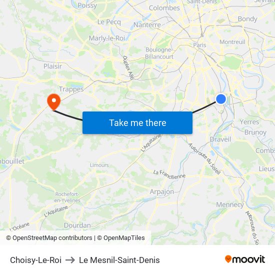 Choisy-Le-Roi to Le Mesnil-Saint-Denis map