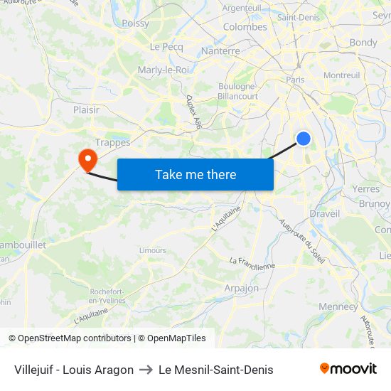 Villejuif - Louis Aragon to Le Mesnil-Saint-Denis map