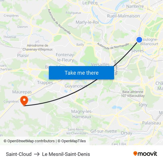 Saint-Cloud to Le Mesnil-Saint-Denis map