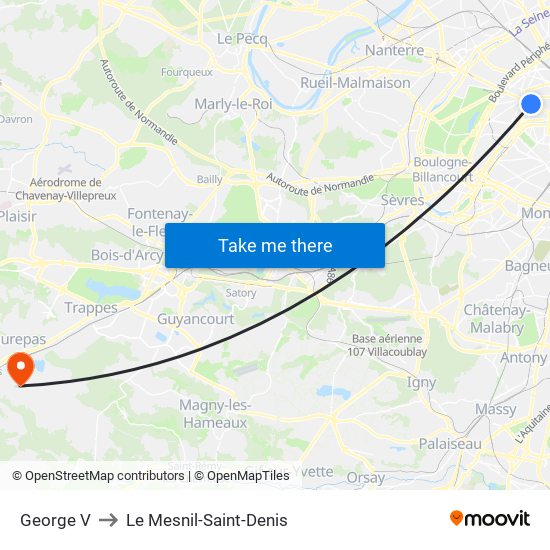 George V to Le Mesnil-Saint-Denis map