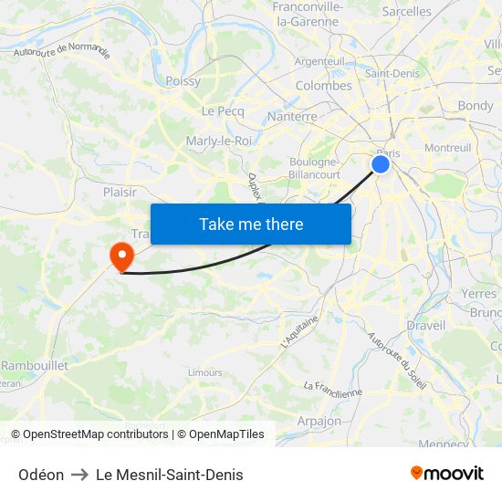 Odéon to Le Mesnil-Saint-Denis map