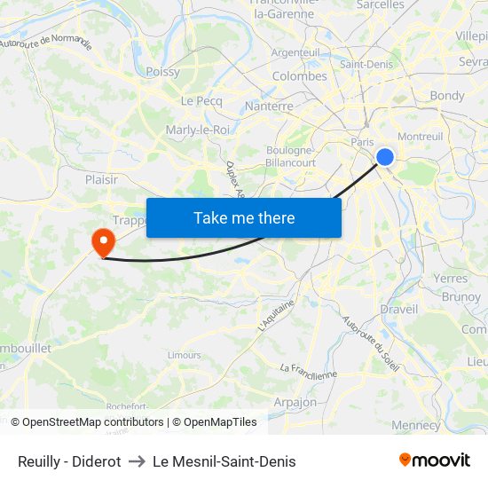 Reuilly - Diderot to Le Mesnil-Saint-Denis map